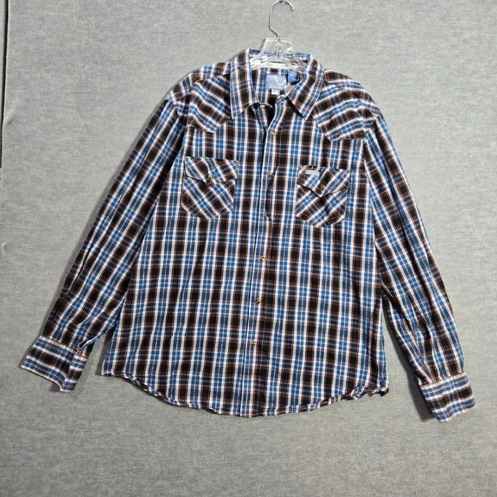 VINTAGE Cowboy Hardware Men‎ Button Up Shirt XL Blue Western Pearl Snap Collar
